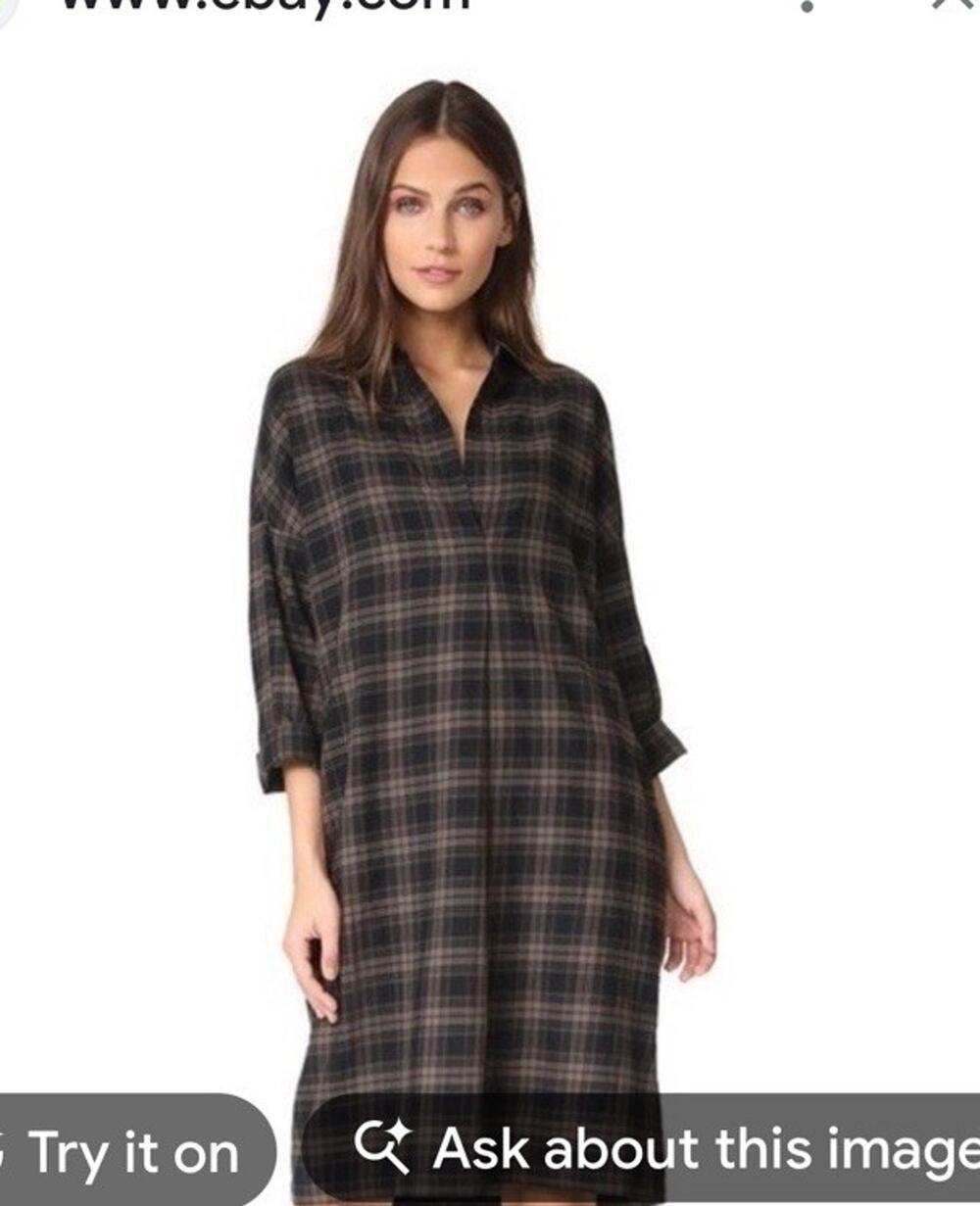 Vince Easy Popover Tunic/cocoon Dress Oversized Sz S Army Green Black Cotton